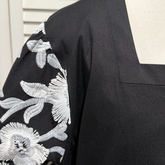 Chico’s Black Midi Dress Embroidered Puff Sleeve 3 (XL) NWT - Picture 3 of 9